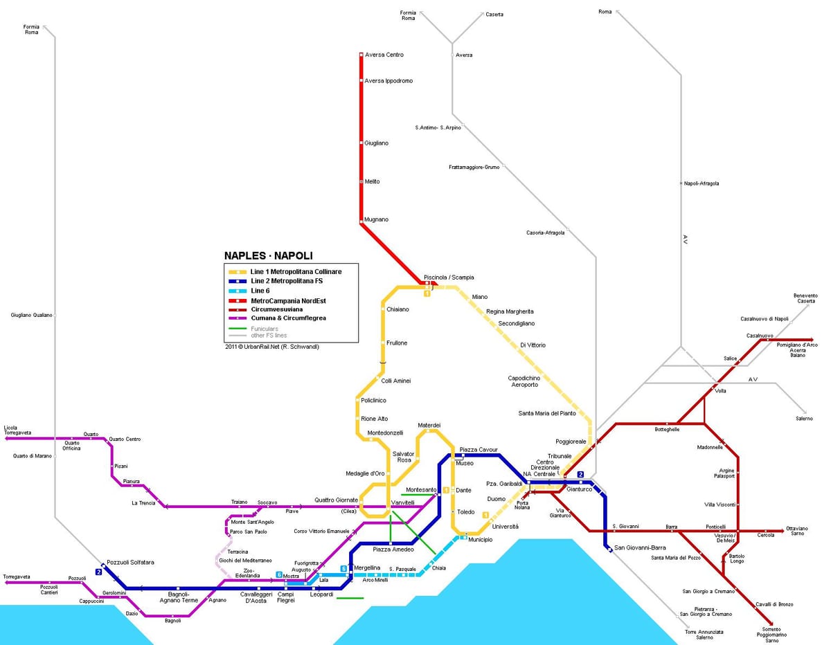 Mapa napulju italiji podzemnoj